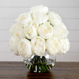 Wedding Collection 15" Artificial Peony Arrangement in Glass Vase
