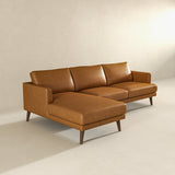 Lore  L-Shaped Genuine Leather Sectional In Tan Left Facing