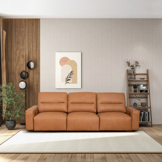 Grant Triple Power Convertible Cognac Leather Sofa