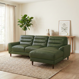 Clarion Genuine Green Leather Sectional Sofa with Right Chaise Lounge