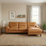 Clarion Genuine Tan Leather Sectional Sofa with Right Chaise Lounge