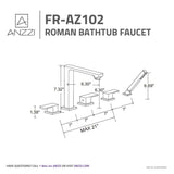 ANZZI Shore 5-Hole Deck Mount Tub Filler, 3-Handle Control, Integrated Hand Sprayer, Solid Brass, 1.8 GPM Flow, cUPC Certified, Various Finishes