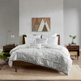 Pinched Embroidered 3-Piece Comforter/Duvet Cover Set, White