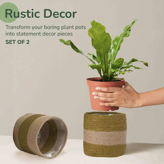 Jute Planters with Lining, Olive & Natural, 6.5" Set of 2 (16 Units)