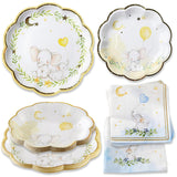 Elephant Baby Shower 62 Piece Party Tableware Set - Blue & Yellow (16 Guests)