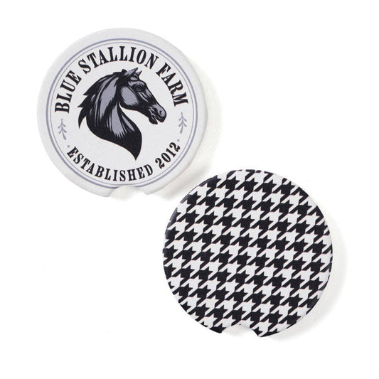 Blue Stallion Houndstooth Ceramic Car Coasters