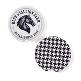 Blue Stallion Houndstooth Ceramic Car Coasters