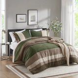 Fluffy Striped Pieced Faux Suede Comforter Set, Green