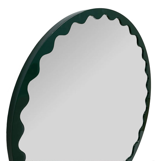 Santosh Round Glossy Hunter Green Scalloped Mirror