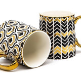Kook Fez Black Gold Coffee Mugs Set of 2, 14.8 oz