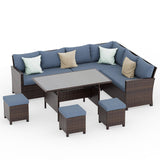 7 Piece High Curved Back Outdoor Dining Sectional Sofa