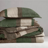 Fluffy Striped Pieced Faux Suede Comforter Set, Green