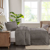 3 Piece Split Corner Pleated Quilted Bedspread, Dark Grey
