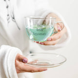 Relax 7 oz Glass Teacup & Saucer Set with Silver