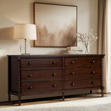70"W 6-Drawer Large Spindle Wood Dresser, Morocco Brown *