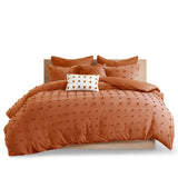 Chenille Poms Cotton Comforter/Duvet Cover Set, Rust