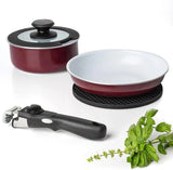 Moss & Stone 5-Piece Burgundy Stackable Cookware Set