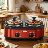 Dual Slow Cooker with 2 Removable Ceramic Pots, Red