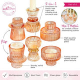 Rose Gold Ribbed Glass Candle Holders Set of 6