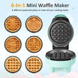 4" Mini Waffle Maker, 6 in 1 Waffle Iron with 6PC Plates Set