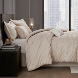 7-pcs Diagonal Stripes Raised Jacquard Comforter Set, Beige
