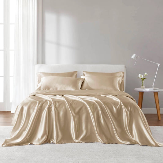 Wrinkle-Free Solid Satin Luxury Sheet Set, Champagne