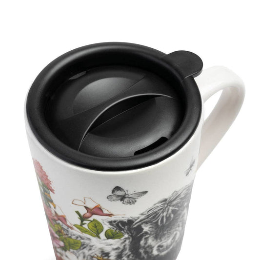 Blue Stallion Bowie Cow Floral Travel Mug With Lid