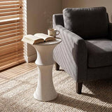 Fluted Slim Pedestal Mgo Stone Outdoor Side Table