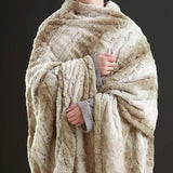 Heated 50x70" Faux Long Fur Electric Throw Blanket, Beige