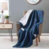Heated 50x60" Fleece Sherpa Electric Throw Blanket, Navy