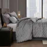 Wholesale 7-pcs Diagonal Stripes Raised Jacquard Comforter Set, Grey