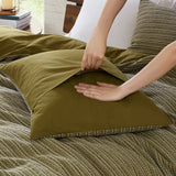 3 Piece Vintage Waffle Washed Comforter Set, Green
