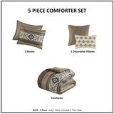 Wholesale 5 Piece Geometric Stripe Herringbone Comforter Set, Brown