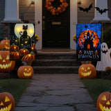 Solar Halloween Garden Flag 12x18 - Black Cat & Pumpkin, Led