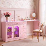 Rotatable L-Shaped Vanity Desk with Led Light, Double Arched