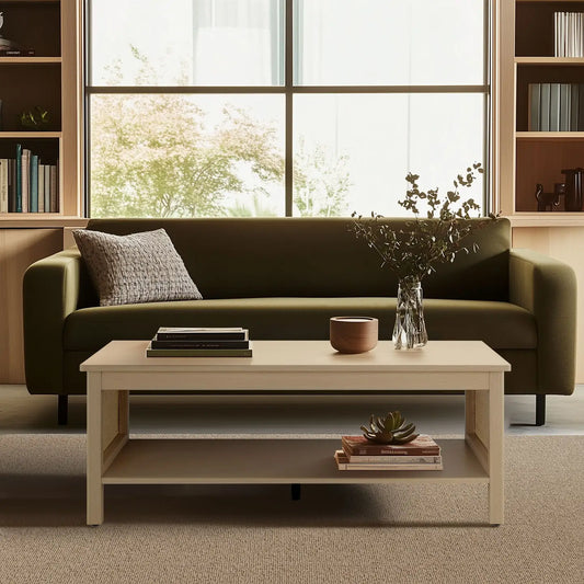 Wholesale 2-Tier Rattan Sides Open Shelf Storage Coffee Table