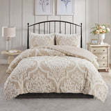 Tufted Chenille Damask Comforter/Duvet Cover Mini Set, Taupe