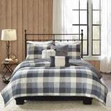 6 Piece Buffalo Plaid Herringbone Reversible Quilt Set, Grey