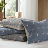 3 Piece Reversible Rustic Coverlet Set, Blue