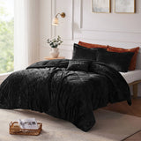 Crushed Velvet 4-Piece Comforter or Duvet Cover Set, Black