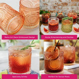 10oz Rose Gold Ribbed Floral Drinking Glass Set