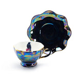 Crow Red Roses Gothic Black Gold Luster Tea Cup and Saucer Set
