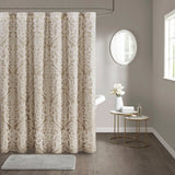 Ivory Damask Medallion Jacquard Shower Curtain, Tan