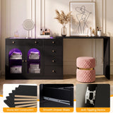Rotatable L-Shaped Vanity Desk with Led Light, Double Arched