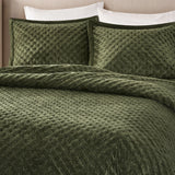 Soft Velvet Cross Stitch Coverlet Set with Shams, Green
