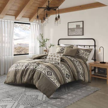 Wholesale 5 Piece Geometric Stripe Herringbone Comforter Set, Brown