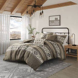 Wholesale 5 Piece Geometric Stripe Herringbone Comforter Set, Brown
