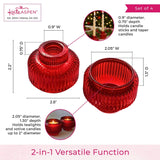Red Fluted Glass Candle Holders Set of 4