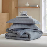 Woven Striped Pleated Comforter Set, Blue/Grey