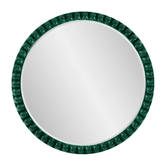 Varsha Round Oversized Beaded Mirror in Glossy Hunter Green